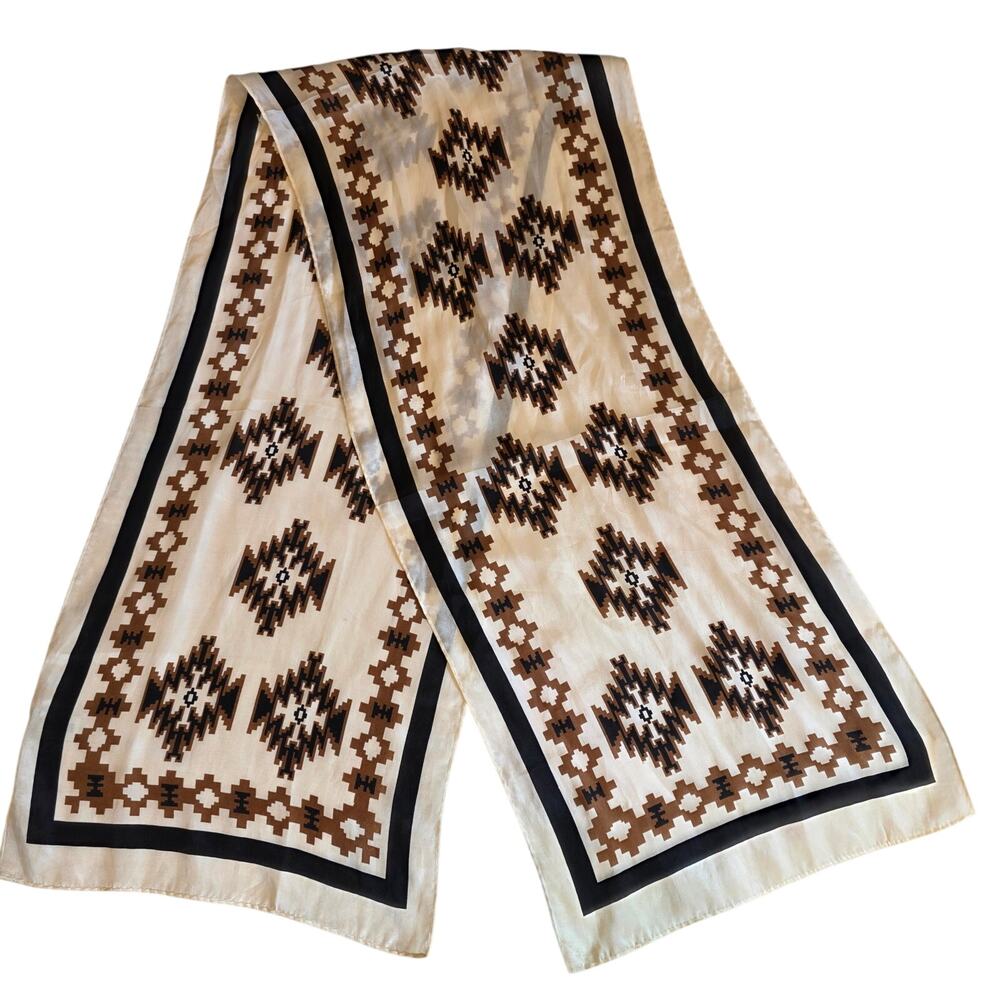 Axiom Silk Oblong Scarf Southwestern‎ Tribal Geometric Made in Japan